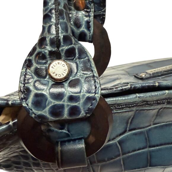 Plinio Visona Italy Blue Leather Satchel Croc Embossed Handbag - Picture 5 of 10